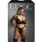 Edge Quilted Wetlook and Mesh Underwire Bra w/ Crotchless Panty - Black QN Fantasy Lingerie