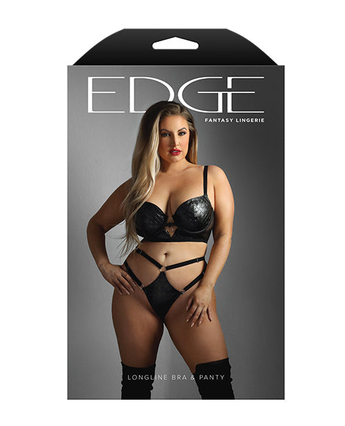 Edge Quilted Wetlook and Mesh Longline Underwire Bra w/ G-String - Black QN Fantasy Lingerie
