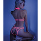 Glow Black Light Halter Bodysuit w/Open Sides Neon Pink M/L Fantasy Lingerie