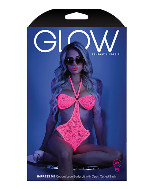 Glow Black Light Halter Bodysuit w/Open Sides Neon Pink S/M Fantasy Lingerie