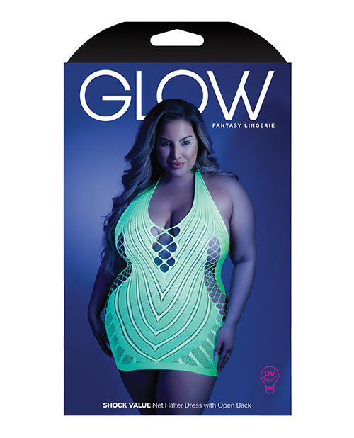 Glow Black Light Net Halter Dress Neon Green QN Fantasy Lingerie