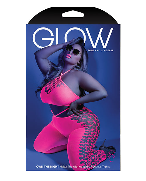Glow Black Light Cropped Cutout Halter Bodystocking Neon Pink QN Fantasy Lingerie