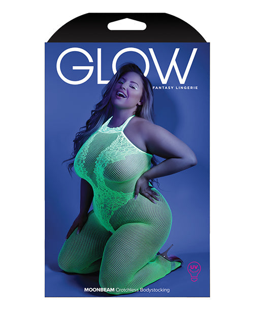 Glow Black Light Crotchless Bodystocking Neon Green QN Fantasy Lingerie