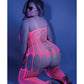 Glow Black Light Criss Cross Paneled Bodystocking Neon Pink QN Fantasy Lingerie