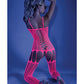 Glow Black Light Criss Cross Paneled Bodystocking Neon Pink O/S Fantasy Lingerie