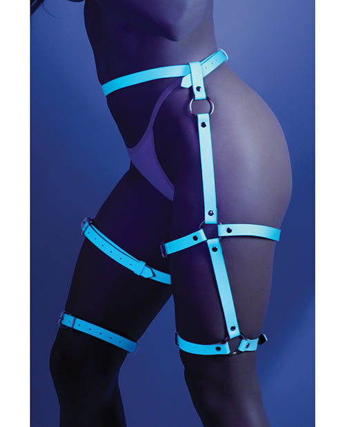 Glow Buckle Up Glow in the Dark Leg Harness Light Blue O/S Fantasy Lingerie