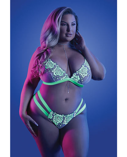 Glow Night Vision Glow In the Dark Bralette & Cage Panty QN Fantasy Lingerie