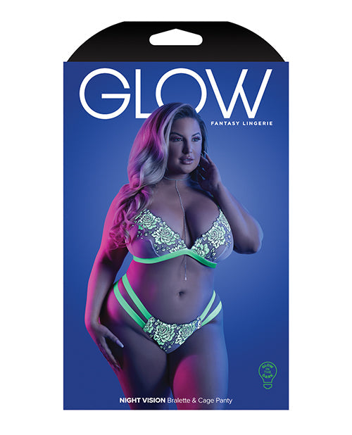 Glow Night Vision Glow In the Dark Bralette & Cage Panty QN Fantasy Lingerie
