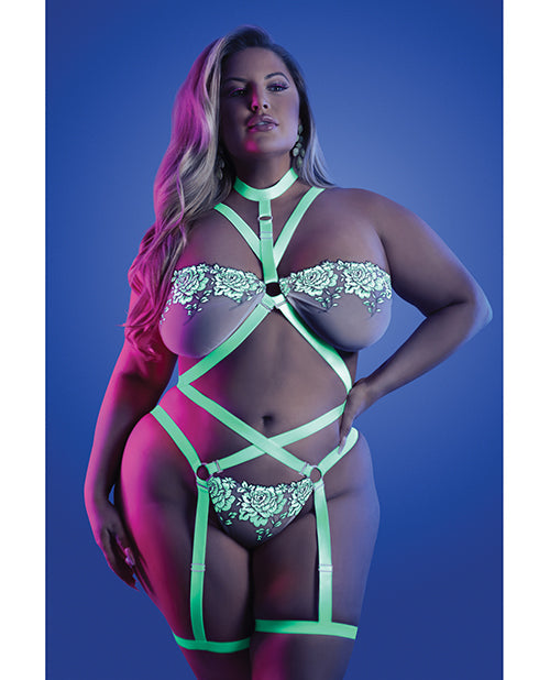 Glow Night Vision Glow In the Dark Gartered Teddy QN Fantasy Lingerie