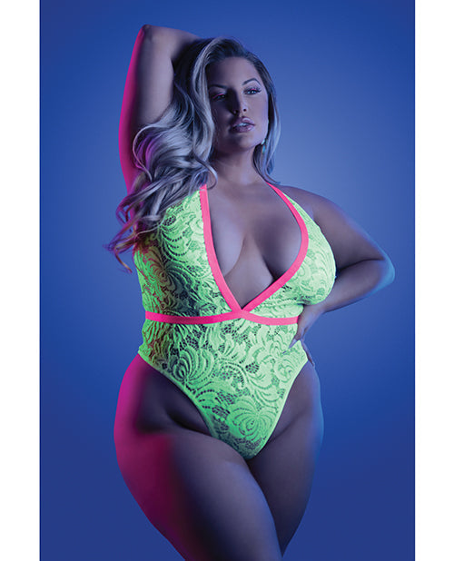 Glow Spotlight Teddy Neon Chartreuse QN Fantasy Lingerie