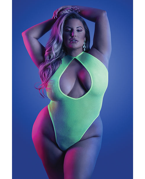 Glow Nocturnal Halter Teddy Neon Chartreuse QN Fantasy Lingerie