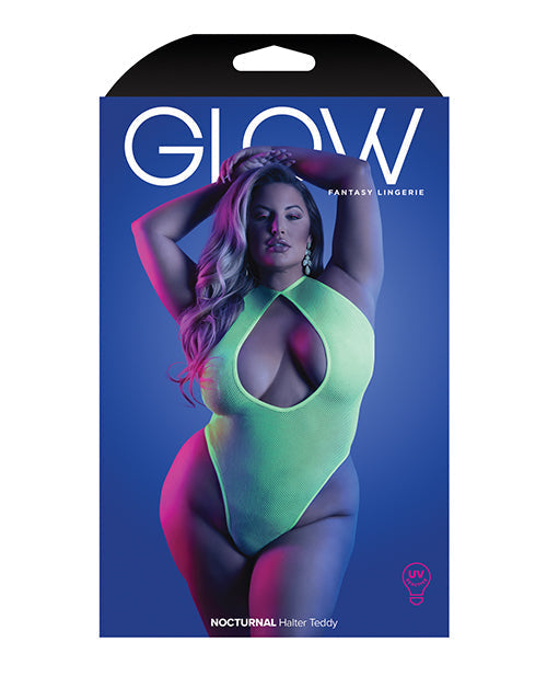 Glow Nocturnal Halter Teddy Neon Chartreuse QN Fantasy Lingerie