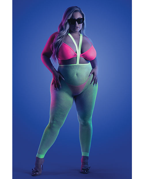 Glow Come Alive Suspender Stockings, Bralette & G-String Multi Color QN Fantasy Lingerie