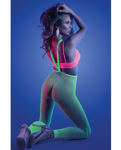 Glow Come Alive Suspender Stockings, Bralette & G-String Multi Color O/S Fantasy Lingerie