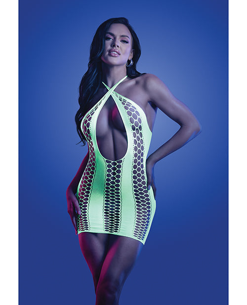 Glow Synthesize UV Reactive Seamless Halter Dress - Neon Green O/S Fantasy Lingerie