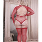 Sheer Infatuation Long Sleeve Teddy w/Attached Footless Stockings Red QN Fantasy Lingerie