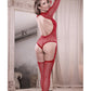Sheer Infatuation Long Sleeve Teddy w/Attached Footless Stockings Red O/S Fantasy Lingerie