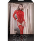 Sheer Infatuation Long Sleeve Teddy w/Attached Footless Stockings Red O/S Fantasy Lingerie