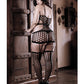 Fantasy Sheer Power Moves Cutout Net Dress w/Attached Garter Stockings Black QN Fantasy Lingerie
