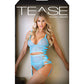 Tease Keira Criss Cross Bralette, Garter Belt & Panty Blue L/XL Fantasy Lingerie