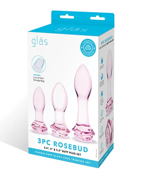 Glas 3 pc Rosebud Butt Plug Set - Pink Electric Eel INC