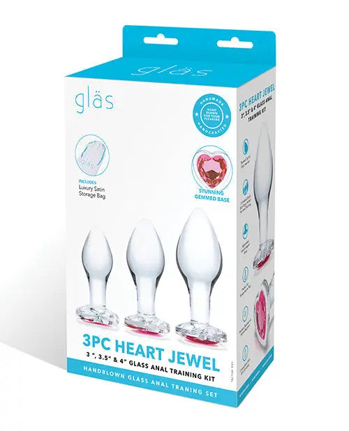 Glas 3 pc Heart Jewel Glass Anal Training Kit Electric Eel INC