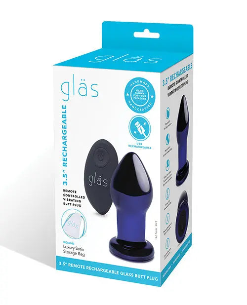 Glas 3.5" Rechargeable Vibrating Butt Plug - Blue Electric Eel INC