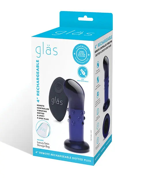 Glas 4" Rechargeable Vibrating Dotted G Spot/P Spot Plug - Blue Electric Eel INC