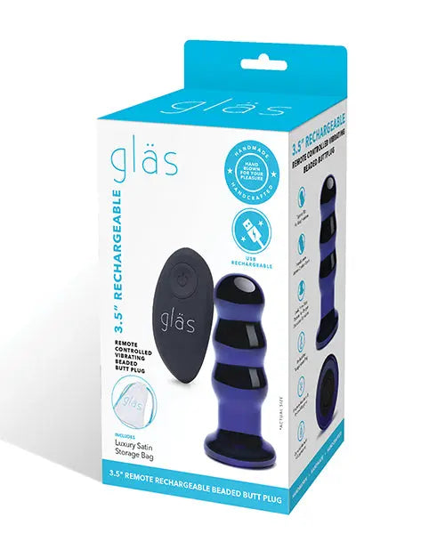 Glas 3.5" Rechargeable Vibrating Beaded Butt Plug - Blue Electric Eel INC