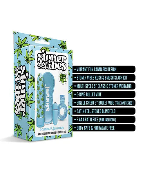 Stoner Vibes Bullet Vibrator | Kush & Smush Stash Kit | Blue Cock Ring and Small Vibrator | Best Vibrator for Sale Global Novelties LLC
