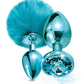 Nixie Metal Butt Plug Set w/Jewel Inlaid & Pom Pom - Blue Metallic Global Novelties LLC