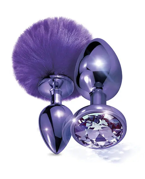Nixie Metal Butt Plug Set w/Jewel Inlaid & Pom Pom - Purple Metallic Global Novelties LLC