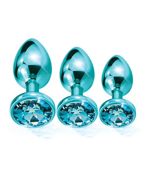 Nixie Metal Butt Plug Trainer Set w/Inlaid Jewel - Blue Metallic Global Novelties LLC