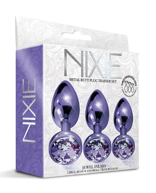 Nixie Metal Butt Plug Trainer Set w/Inlaid Jewel - Purple Metallic Global Novelties LLC