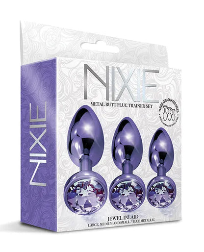 Nixie Metal Butt Plug Trainer Set w/Inlaid Jewel - Purple Metallic Global Novelties LLC