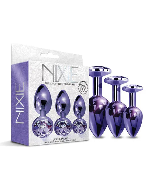 Nixie Metal Butt Plug Trainer Set w/Inlaid Jewel - Purple Metallic Global Novelties LLC