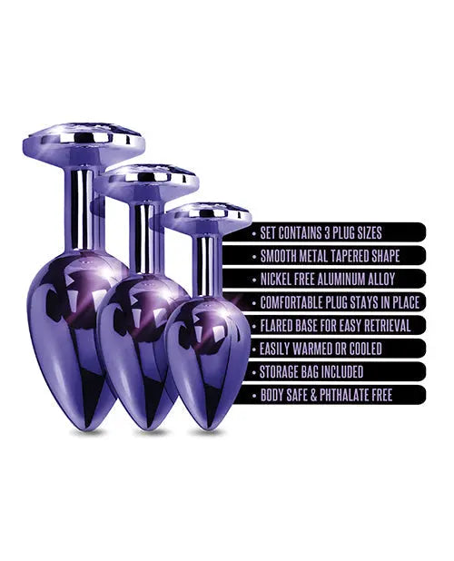 Nixie Metal Butt Plug Trainer Set w/Inlaid Jewel - Purple Metallic Global Novelties LLC