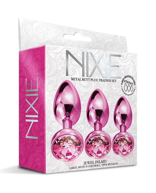 Nixie Metal Butt Plug Trainer Set w/Inlaid Jewel - Pink Metallic Global Novelties LLC