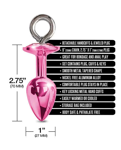 Nixie Metal Butt Plug w/Inlaid Jewel & Fur Cuff Set - Pink Metallic Global Novelties LLC