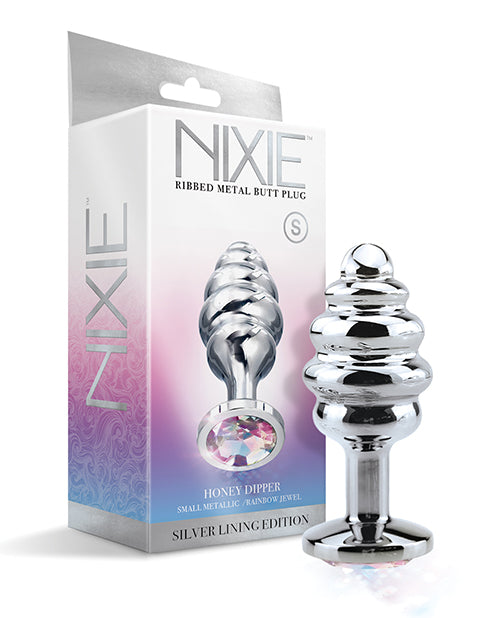 Nixie Honey Dipper Ribbed Metal Rainbow Jeweled Butt Plug - Small Global Novelties LLC