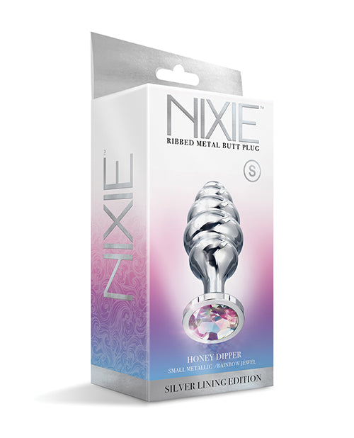 Nixie Honey Dipper Ribbed Metal Rainbow Jeweled Butt Plug - Small Global Novelties LLC