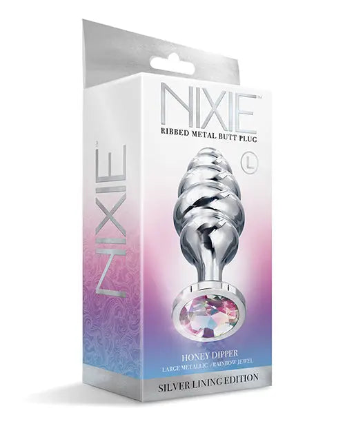 Nixie Honey Dipper Ribbed Metal Rainbow Jeweled Butt Plug - Large Global Novelties LLC