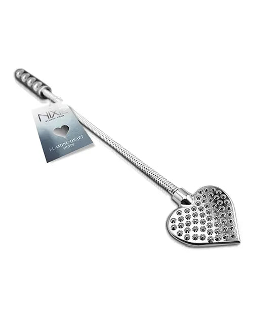 Nixie Flaming Heart Riding Crop - Silver Global Novelties LLC
