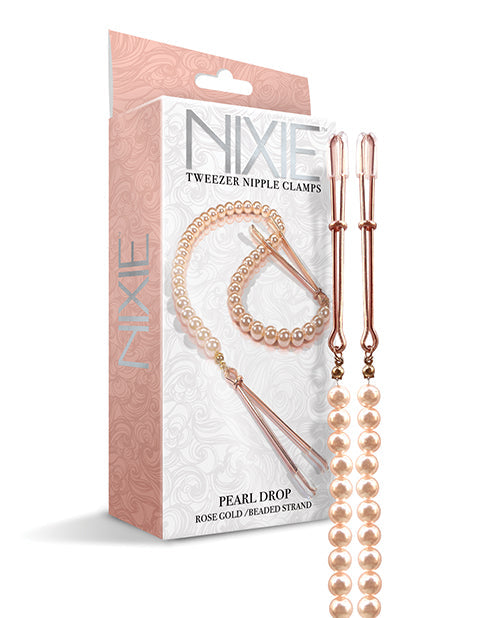 Nixie Pearl Drop Tweezer Nipple Clamps - Rose Gold Global Novelties LLC