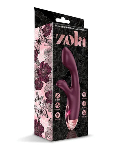 Zola Rechargeable Silicone Dual Massager - Burgundy/Rose Gold Global Novelties LLC