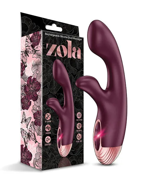 Zola Rechargeable Silicone Dual Massager - Burgundy/Rose Gold Global Novelties LLC