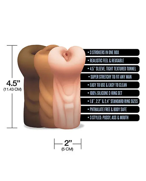MSTR B8 Stroker Set w/C-Rings - Assorted Pack of 3 Global Novelties LLC