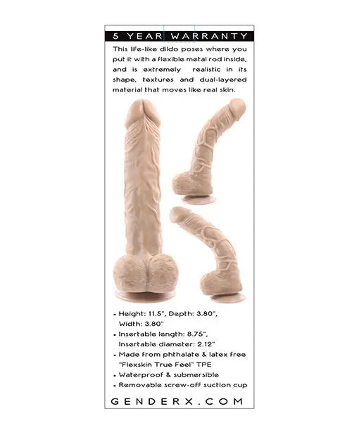 Gender X Flexskin Realistic Dildo | Poseable True Feel 10" Big Dildo | Suction Cup Dildo Evolved Novelties INC