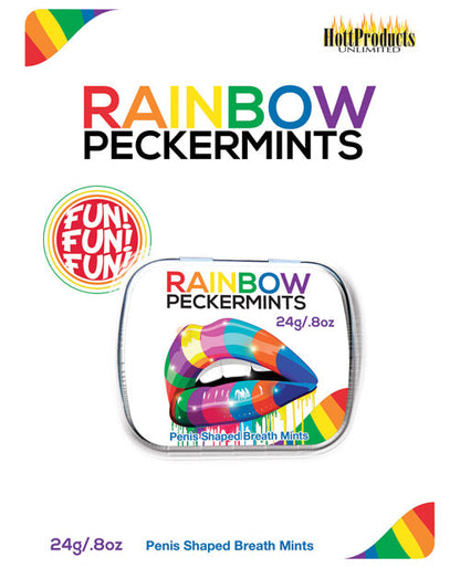 Rainbow Pecker Shape Candies in Tin-Carded Hott Products
