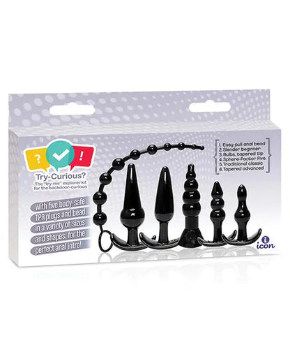 Try-Curious Anal Plug Kit - Black Icon Brands INC